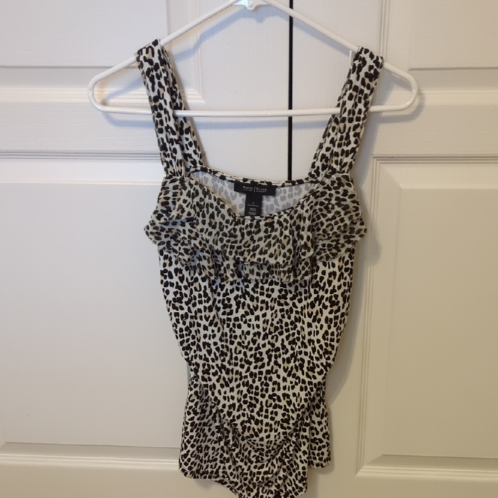 White House Black Market Black and White Animal Print Shirt